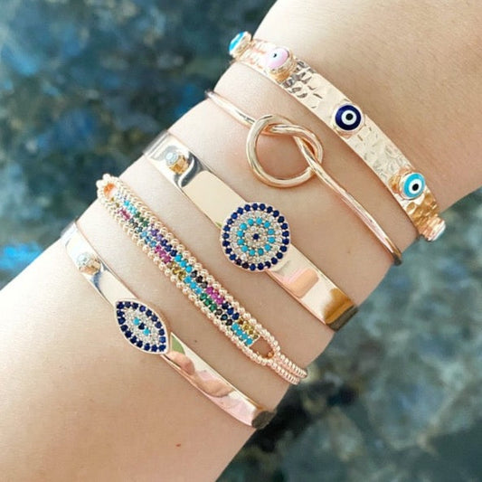 Evil Eye Bracelet, Rose Gold Cuff Bracelet, Knot Bracelet, Bangles