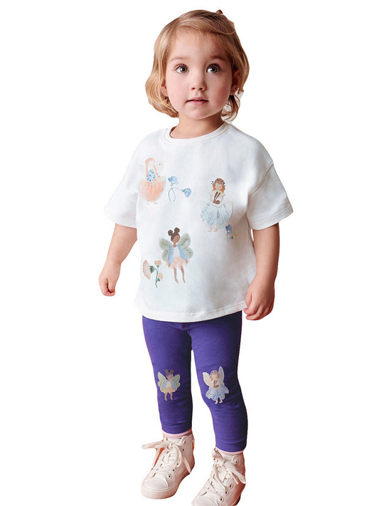 Summer Baby Kids Princess Cartoon Pattern T-shirt and Shorts 2-Piece