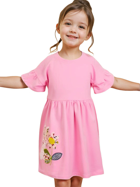 Summer Pink Dress for Girls, European and American Cute Animals