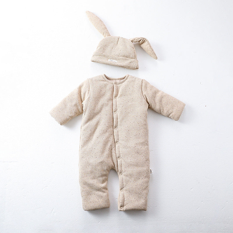 Winter Arrival Unisex Baby’s Padded Oatmeal-colored Long Rompers for