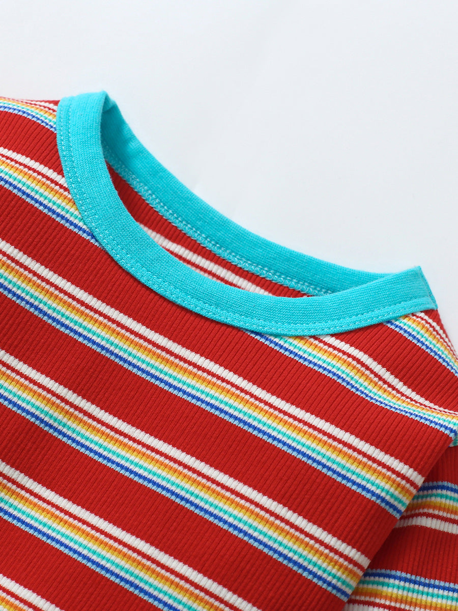 Arrival Summer Baby Girls Short Sleeves Simple Striped Top and Color