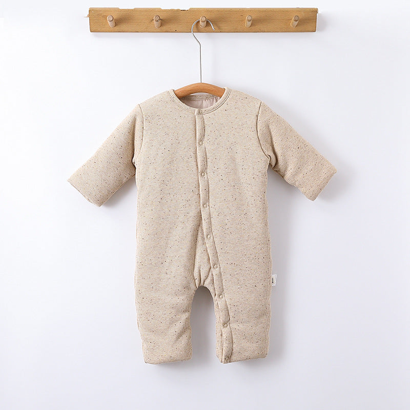 Winter Arrival Unisex Baby’s Padded Oatmeal-colored Long Rompers for