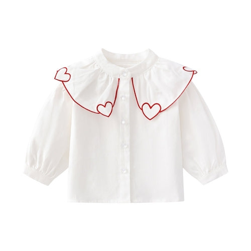 Baby Girl 1pcs Heart Neck Crystal Button Front Design Solid Cotton